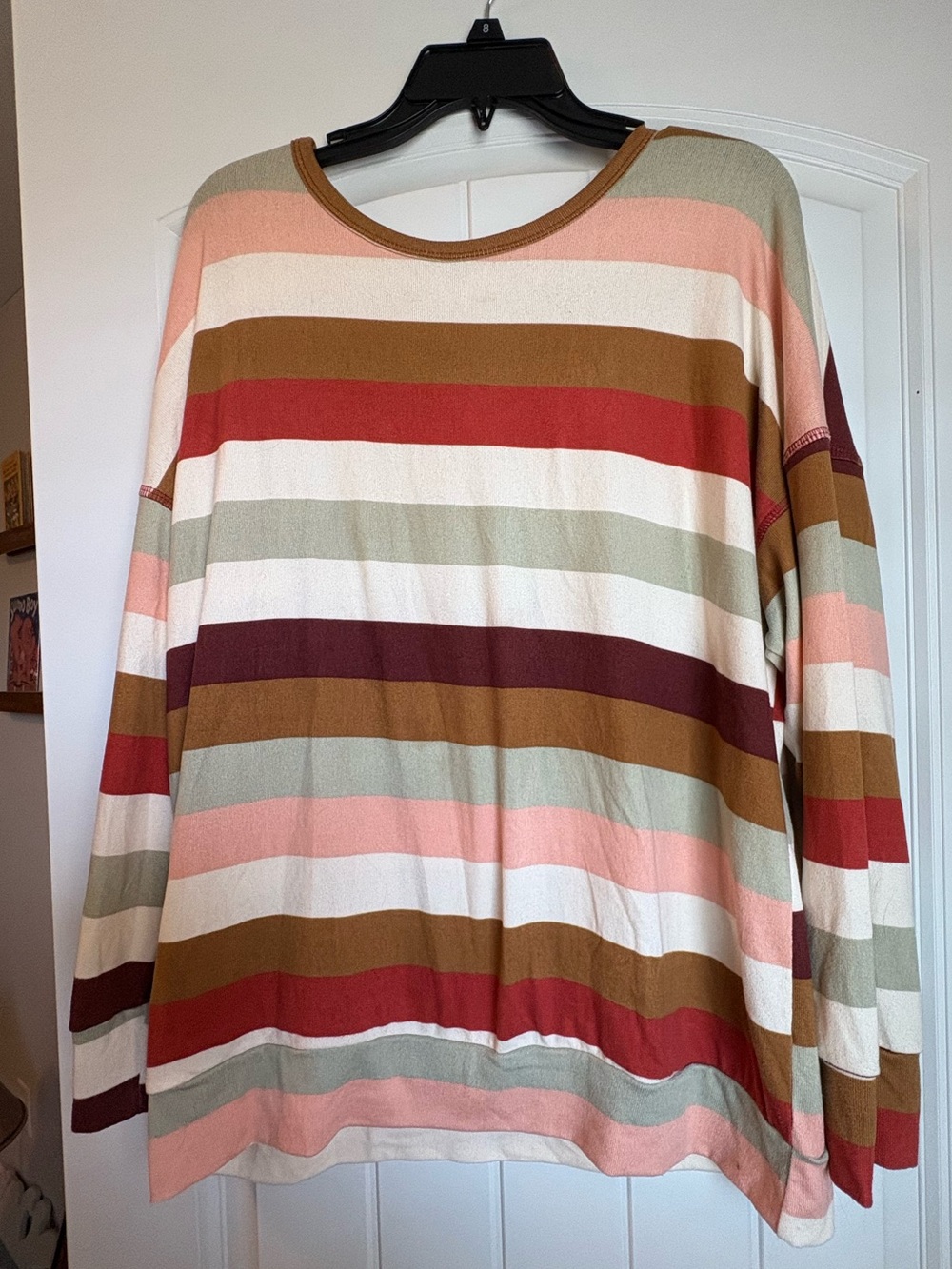 Striped Crew Neck Women's Sweater in Pink, Cream & Brown